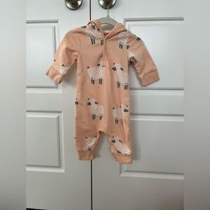 Monica + Andy Peach Baby Onesie With Hood - size 3/6 mo